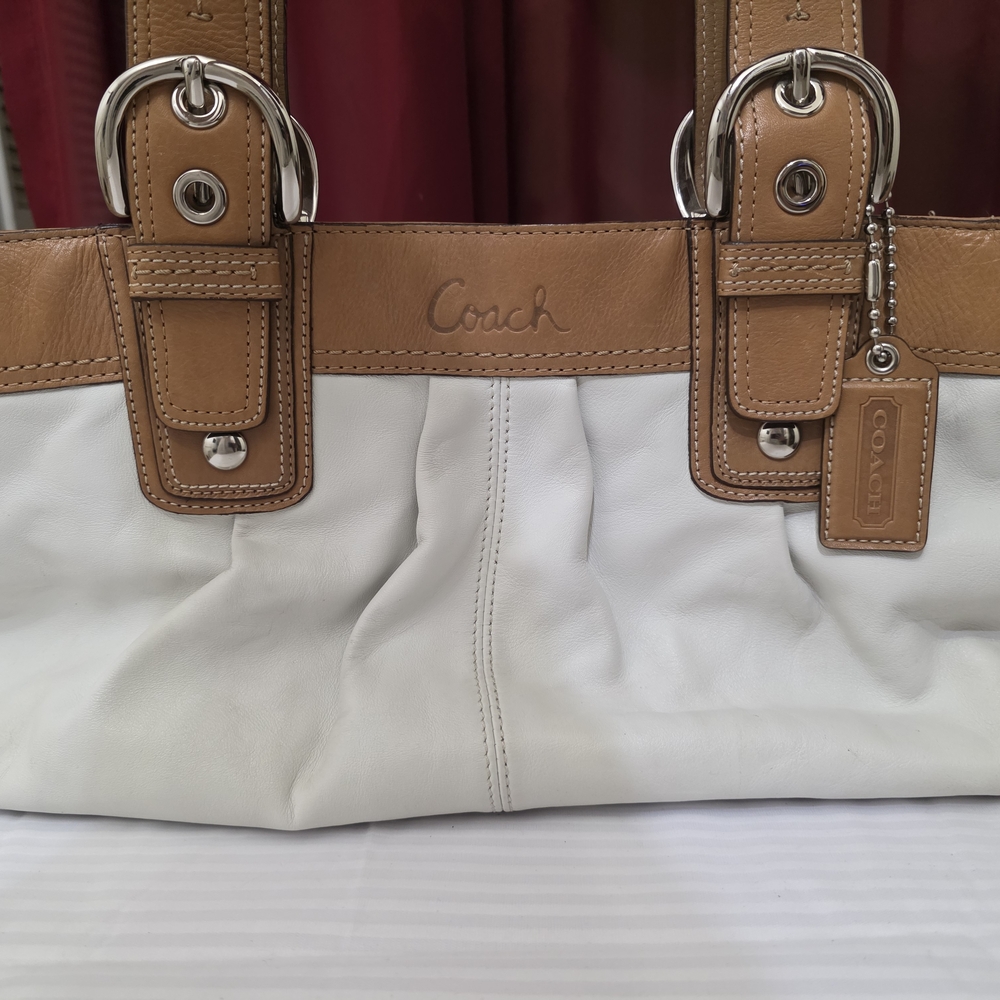 Coach F13732 Cream Leather Tote Shoulder Bag E1073-F13732
